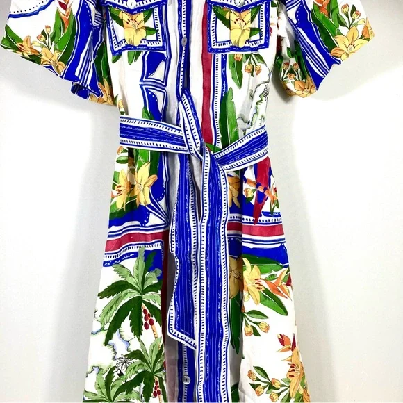 *SOLD* Farm Rio Tropical Destination Midi Linen Blend Shirt Dress Small NWT - Picture 15 of 17